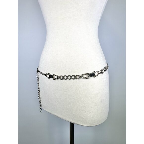 Vintage Silver Tone Metal Chain Waist Belt Boho Circles Adjustable 39” Mod Retro - Picture 1 of 7